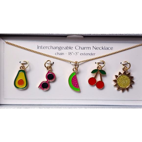 NECKLACE-Gold Tone-Charms-Interchangeable-Summer-Beach-Picnic-Fashion Jewelry - Picture 1 of 5
